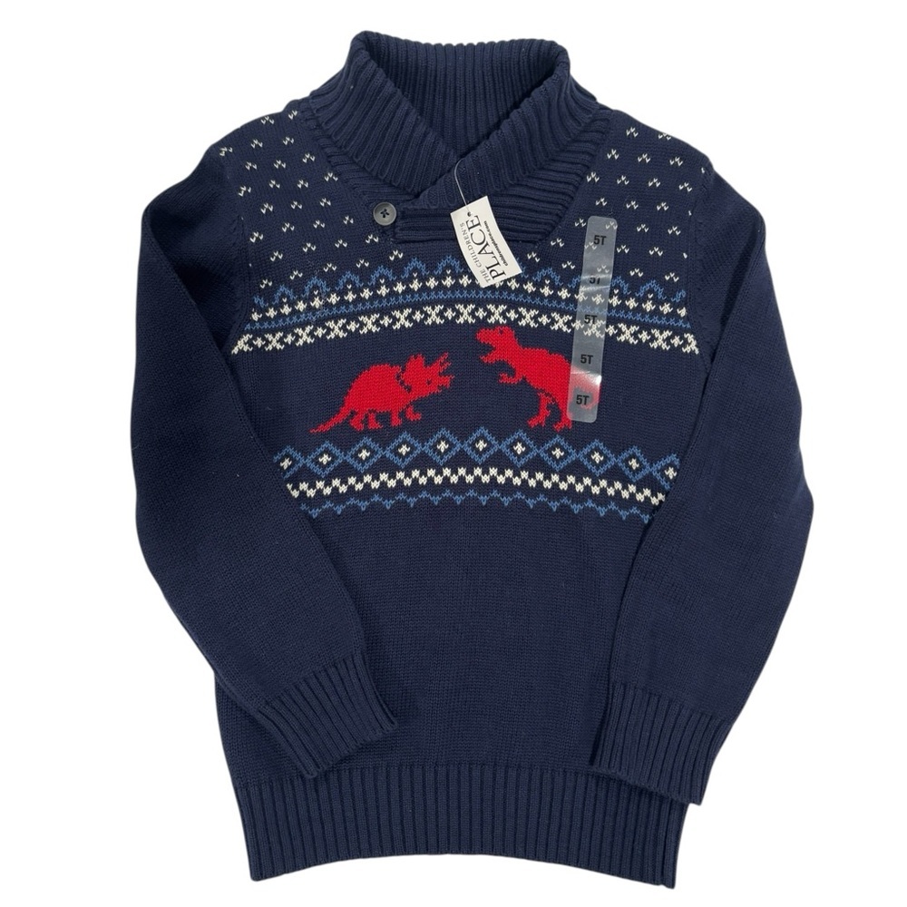 Children’s Place Dino Sweater | Navy Fair Isle | Size 5T | NWT
